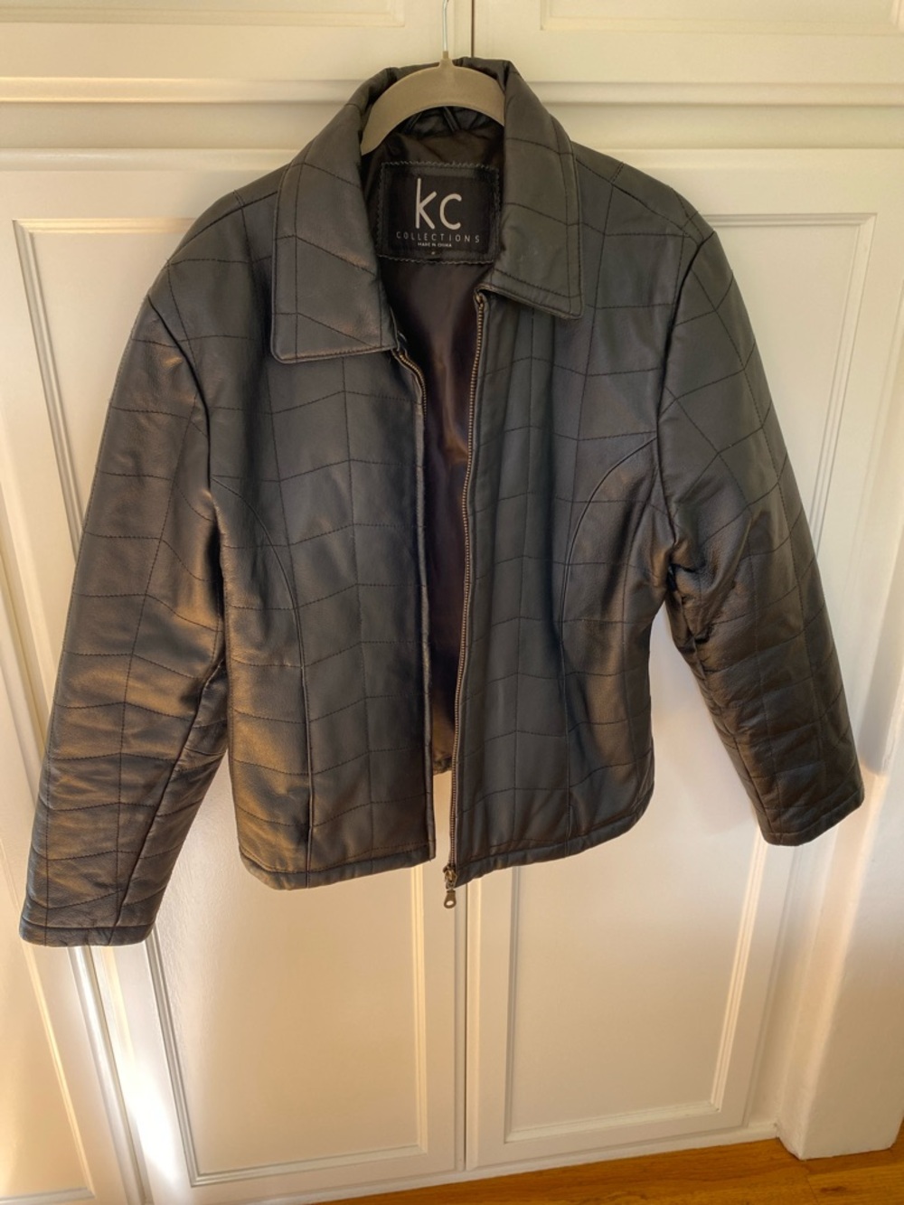 KC Collections Women's Black Quilted Leather Jacket